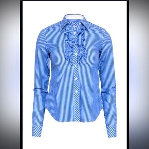 Lilly Pulitzer striped ruffle button casual top designer preppy blue fall 220$